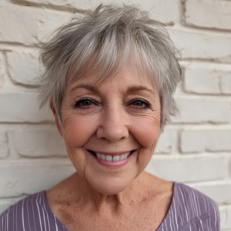 Playful Textured Pixie Cut with Brow-Skimming Bangs