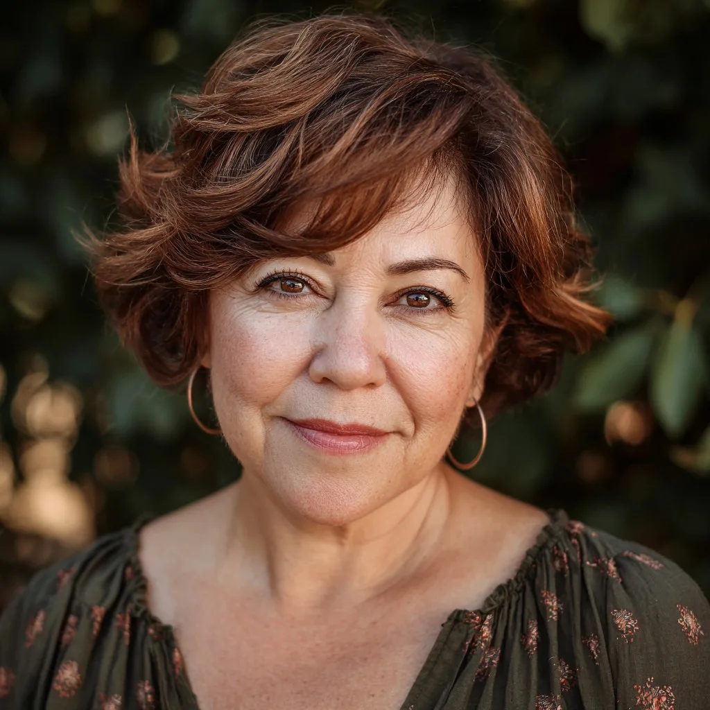 Playful Warm Brown Curly Bob with Soft Layers