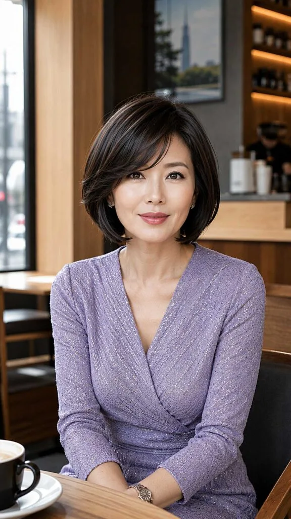 Polished Dark Brunette Layered Bob with Side Part