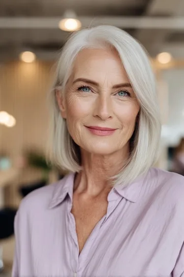 Polished Silver Long Bob with Subtle Textured Layers