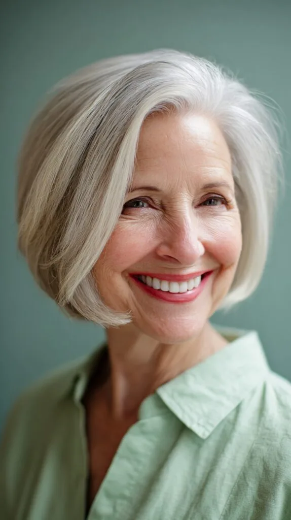 Pristine Silver Sleek Bob with Soft Contouring