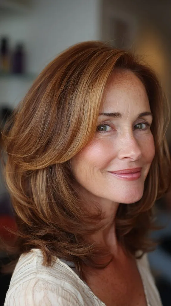 Radiant Chestnut Butterfly Lob with Rounded Face-Framing Layers