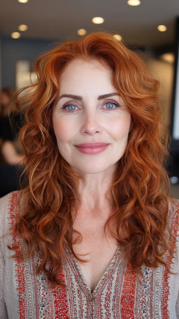 Radiant Curly Auburn Layers with Soft Face Framing