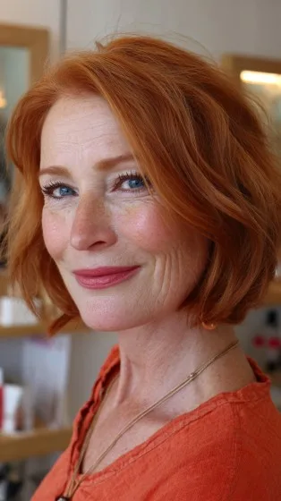 Radiant Textured Red Bob with Subtle Waves