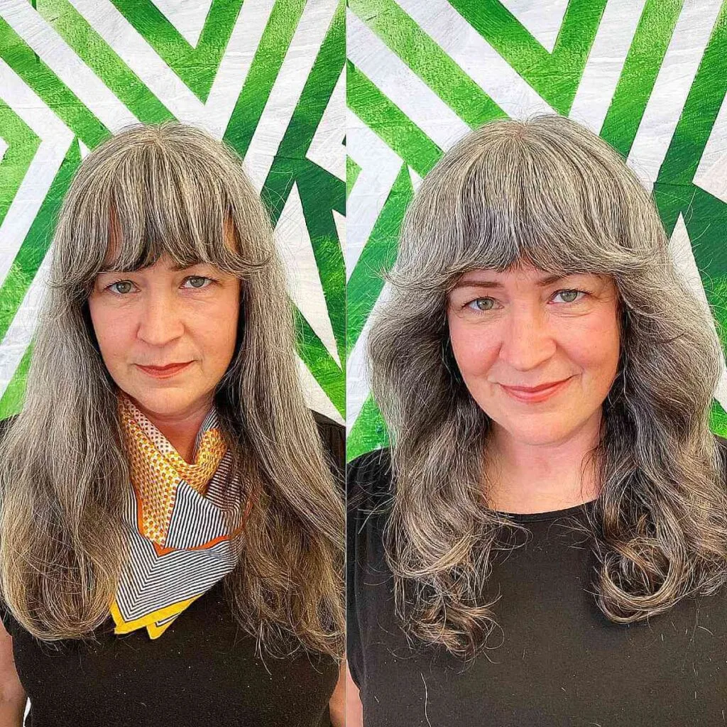 Razor Cut Shag Hairstyle with Bangs for Mature Women 40 and Over