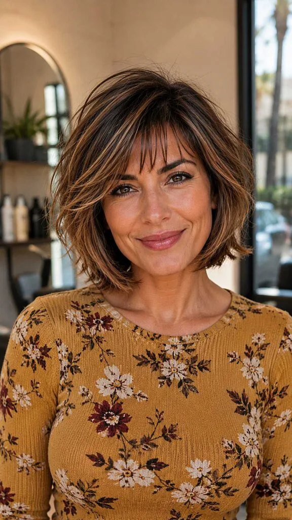 Razored Short Layered Bob with Soft Fringe