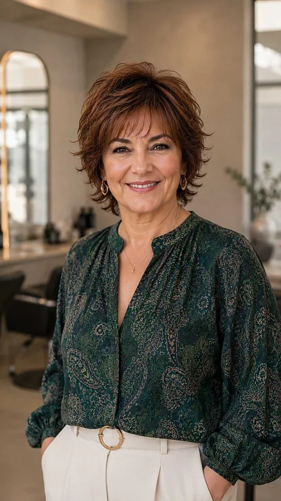 Rich Brunette Short Pixie Wolfcut with Feathered Layers