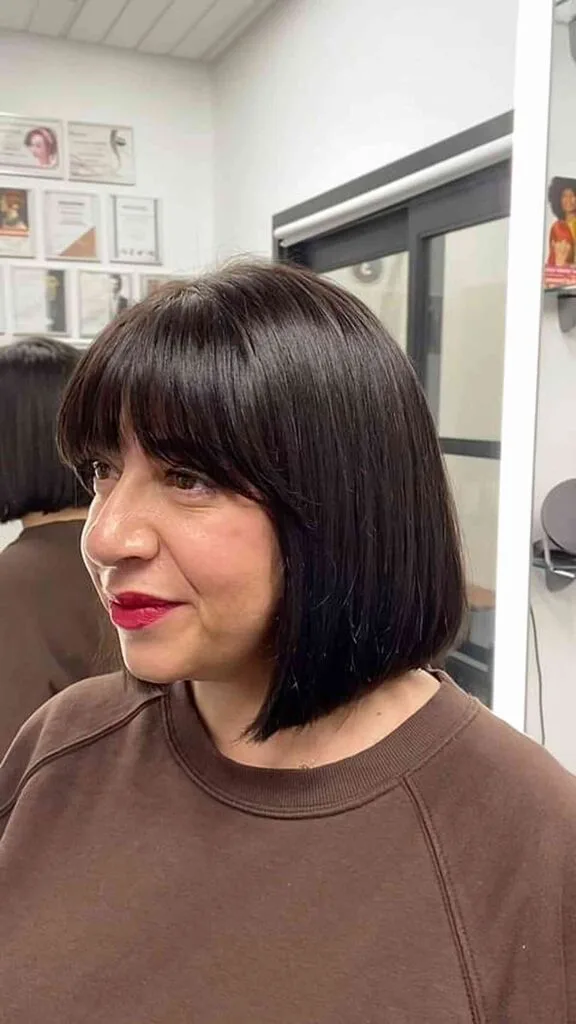 Rich Chocolate Bob Hairstyle for Women Over 40