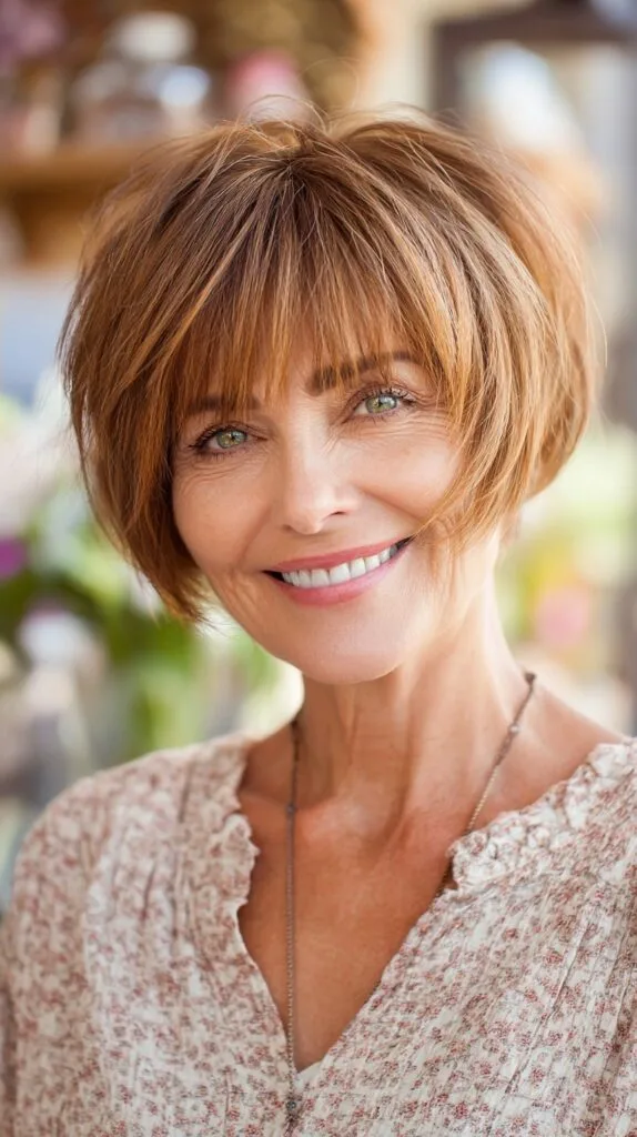 Rounded Copper Textured Bob with Micro Fringe