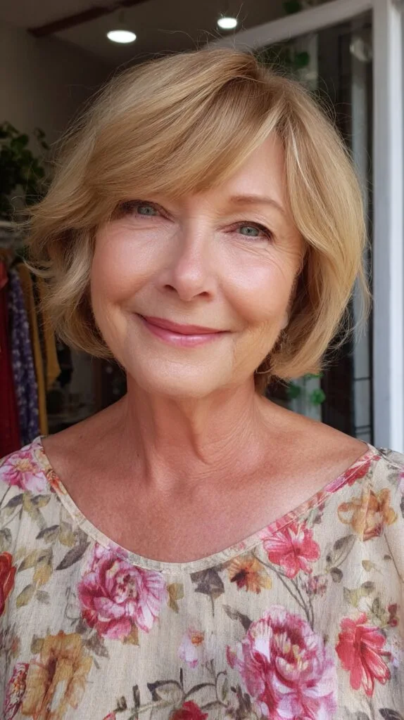 Rounded Layered Bob with Curtain Side Fringe