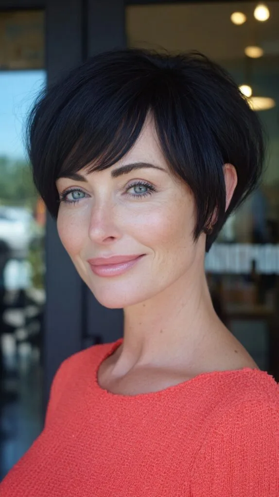 Rounded Volumized Pixie with Soft Diagonal Fringe