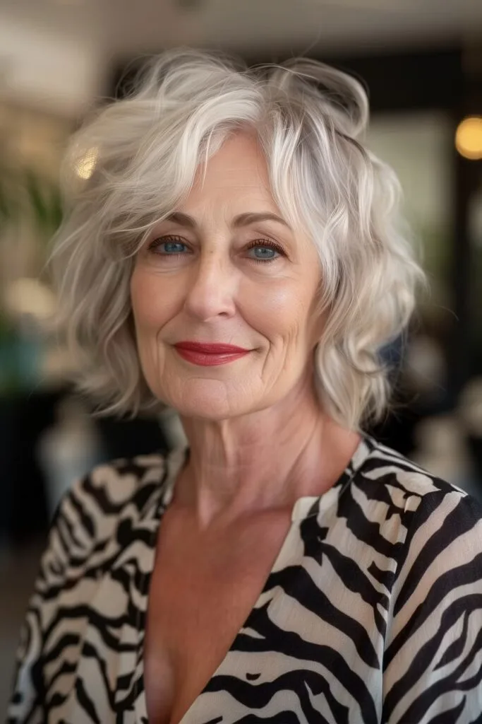 shaggy bob hairstyle for fine hair in older women