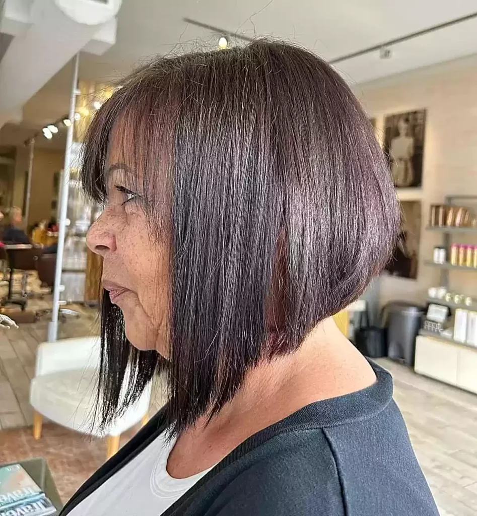 Short A-Line Sleek Bob with Delicate Bangs for Overweight Mature Women Aged 50