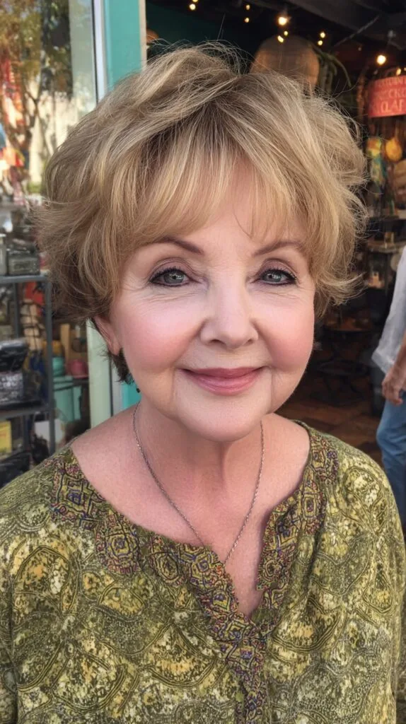 Short Feathered Shag with Wispy Curtain Bangs and Crown Lift