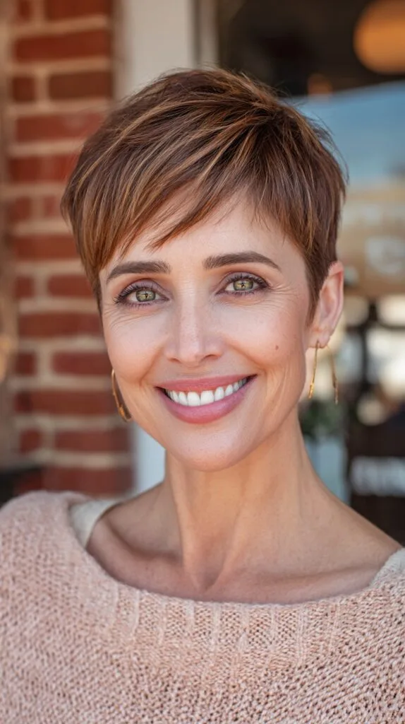 Short Layered Micro-Pixie with Soft Warm Highlights
