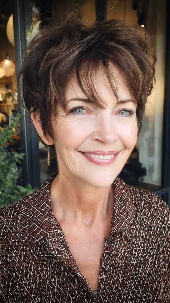 Short Layered Pixie with Wispy Curtain Micro-Bangs and Crown Lift