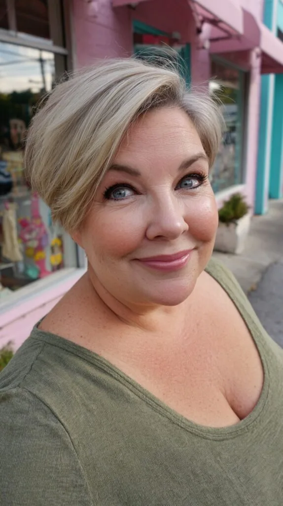 Short Side-Swept Stacked Bob with Long Fringe