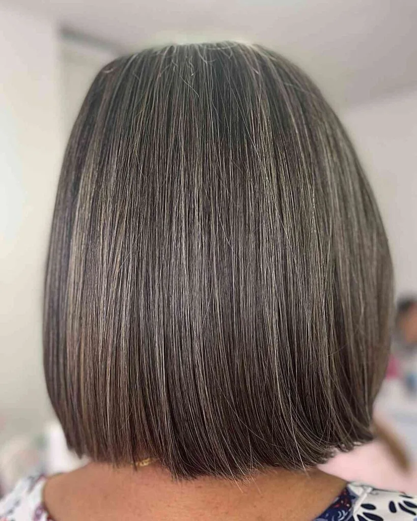 Short Straight Brunette Hair with Grey Babylights for Old Ladies