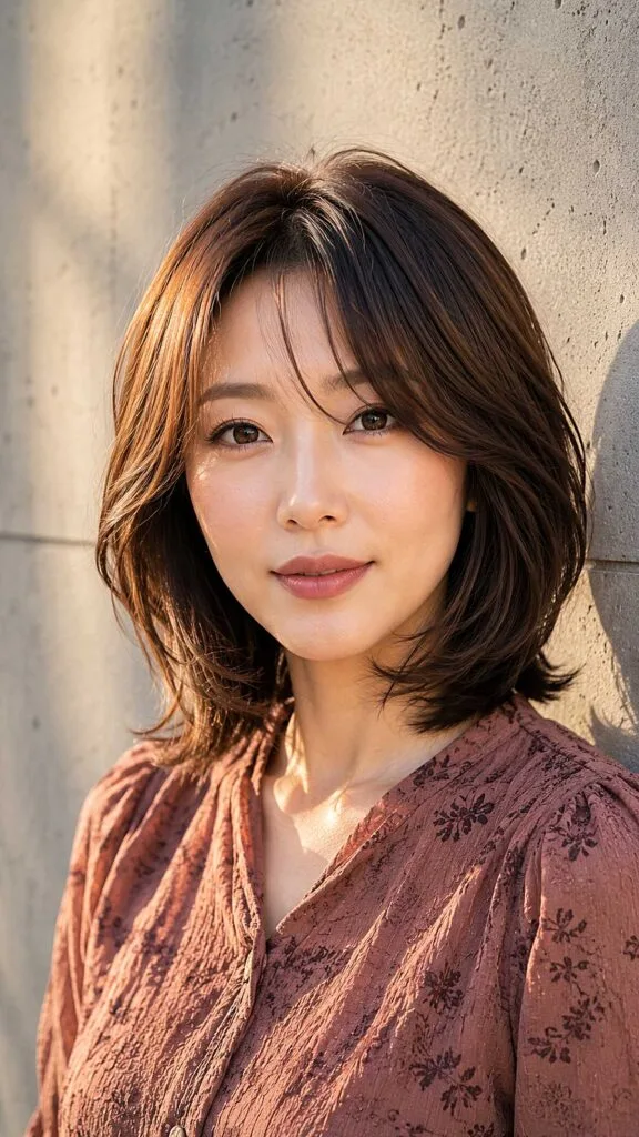 Shoulder-Grazing Brunette Bob with Warm Layers
