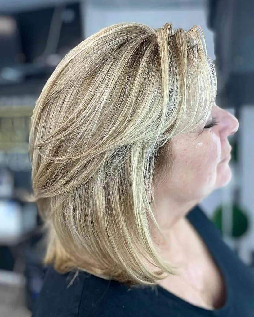 Shoulder-Length Blonde Hair with Layers for Plus-Size Older Ladies Over Fifty