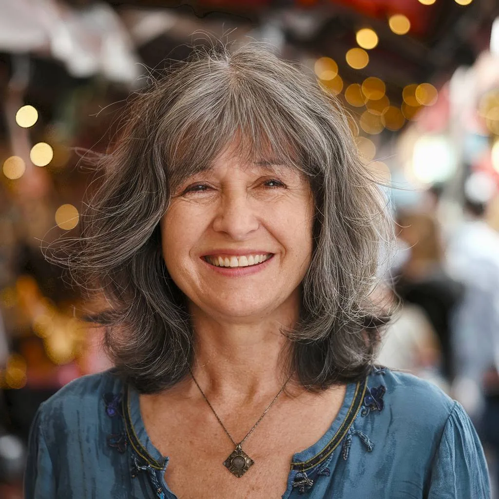 Shoulder-length shag haircut with wispy bangs and tousled layers, ideal for a soft, lightweight style