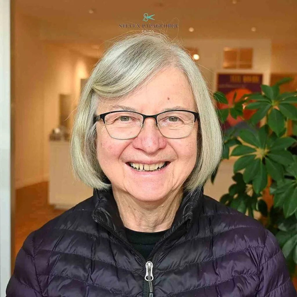 Side-Parted Bob on Older Women Past 70 with Glasses
