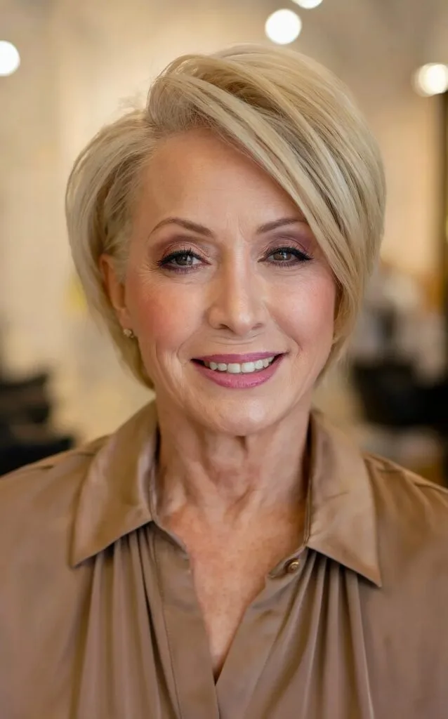 Side-Parted Long Pixie for Ladies Aged 60