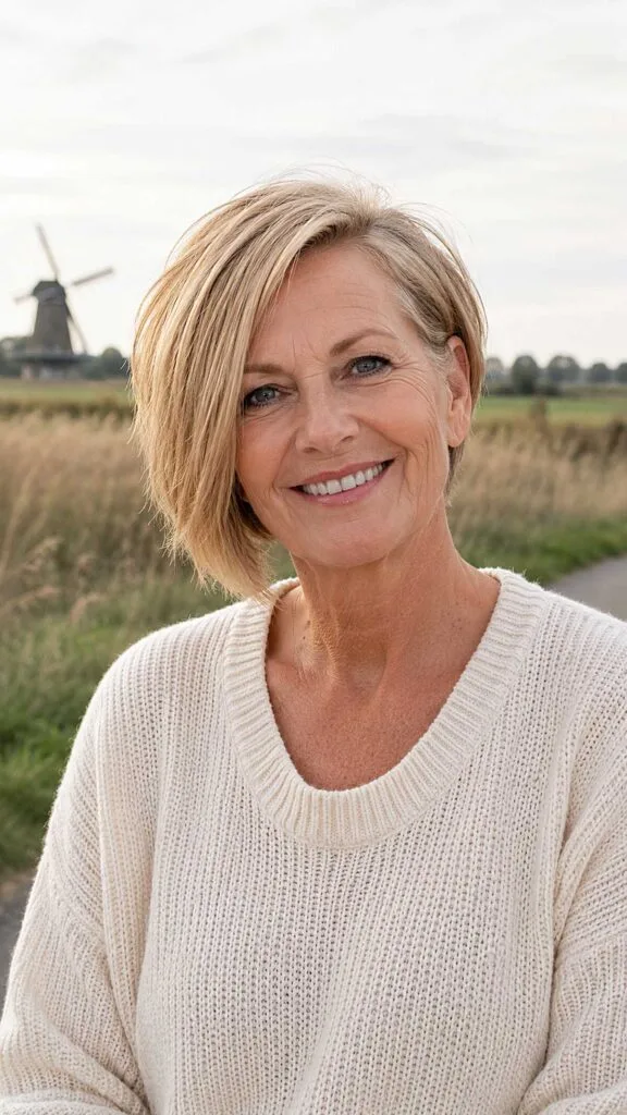 Side-Swept Chin-Length Bob with Honey Blonde Dimension