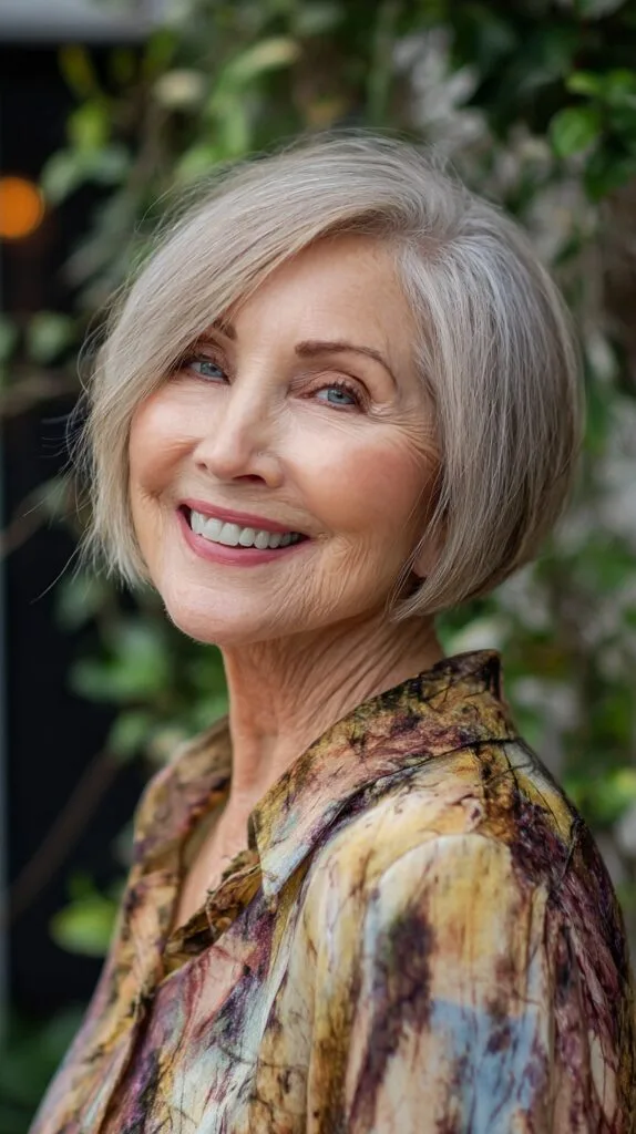 Silver Angled Chin-Length Bob with Deep Side Part