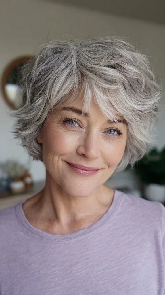 Silver Piecey Short Shag with Airy Face-Framing Layers