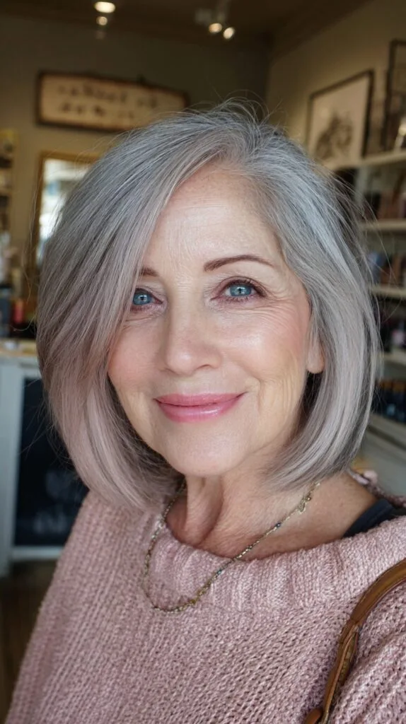 Silver Slate Side-Swept Bob
