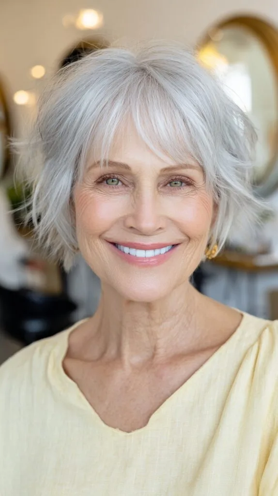 Silver Textured Short Shag with Ear-Grazing Layers