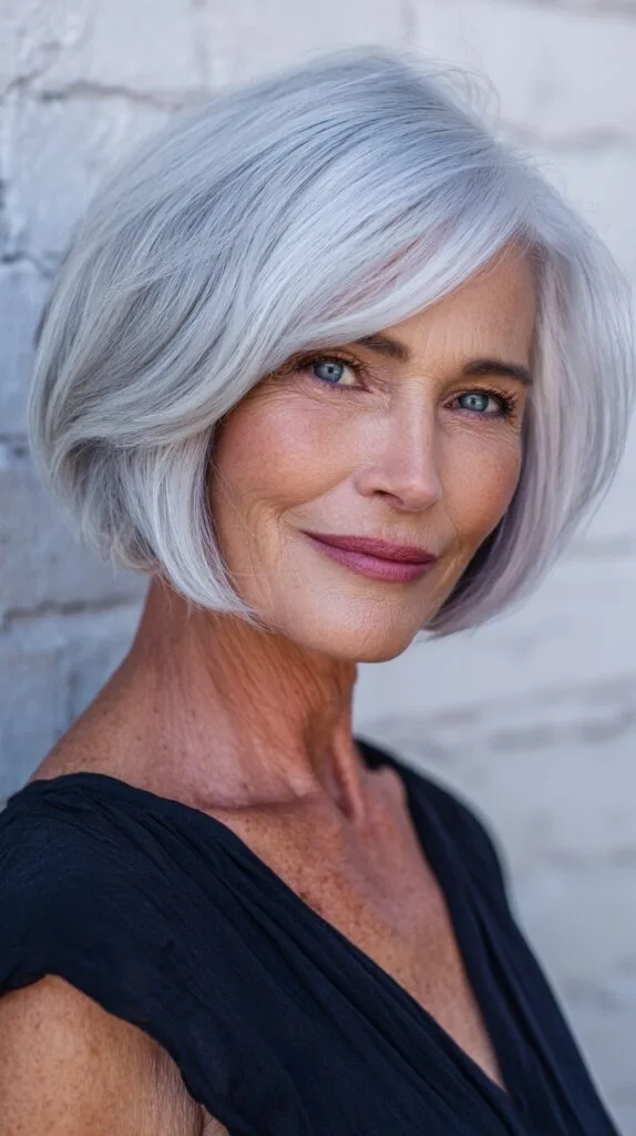 Silver-White Wispy Bob for a Refined Look