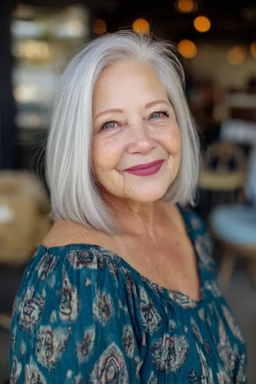 Silvery Long Bob with Soft Face-Framing Layers