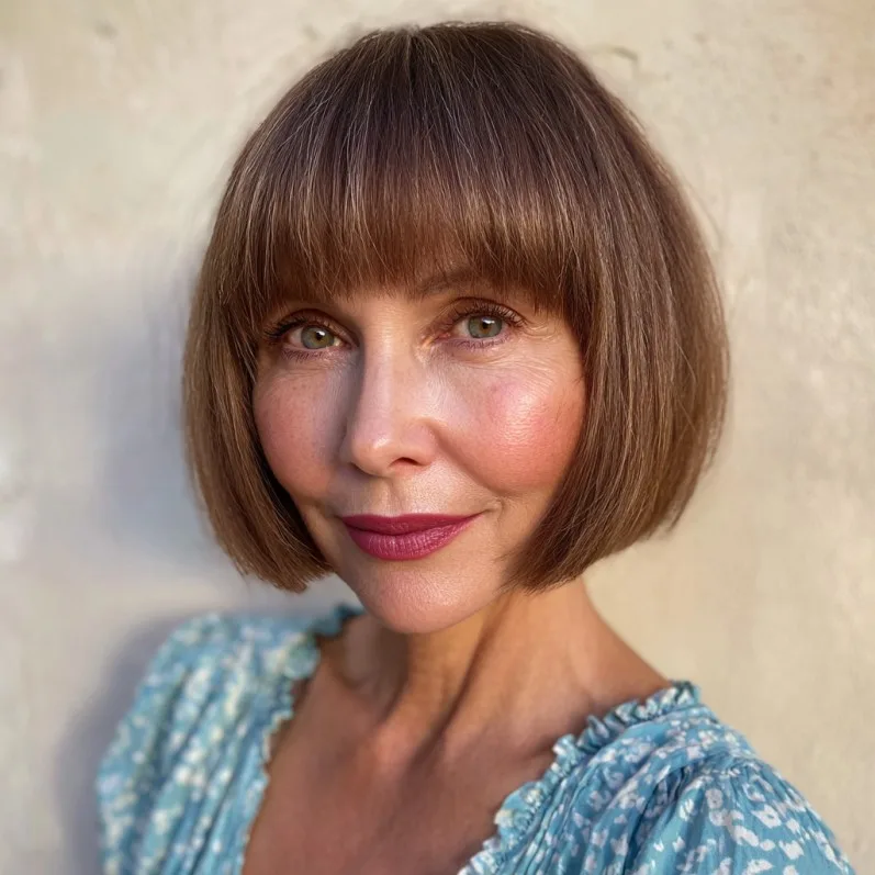 Sleek Blunt Bob with Soft Bangs