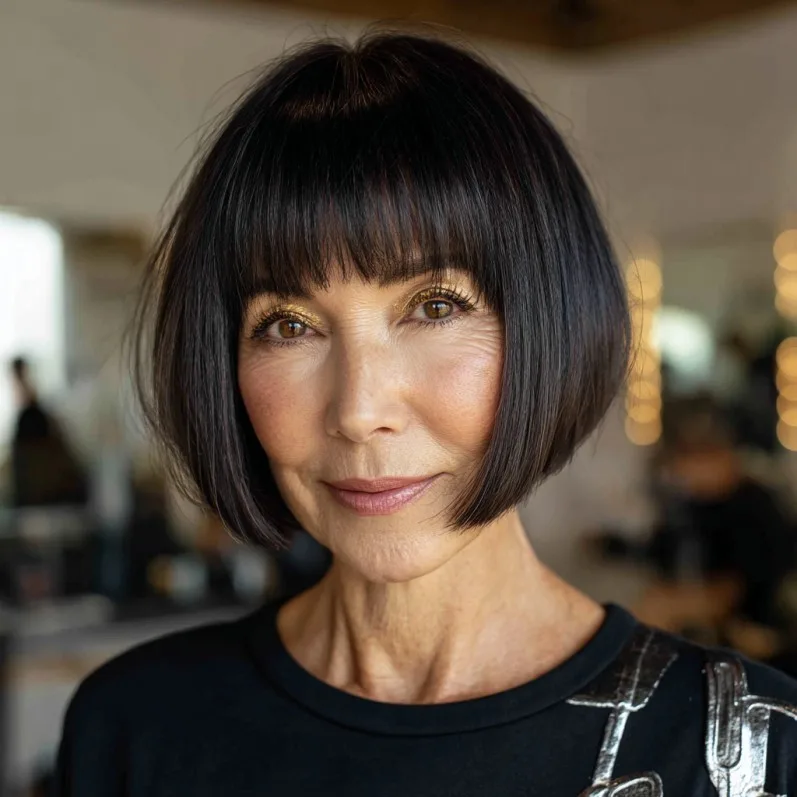 Sleek Blunt Bob with Soft Fringe