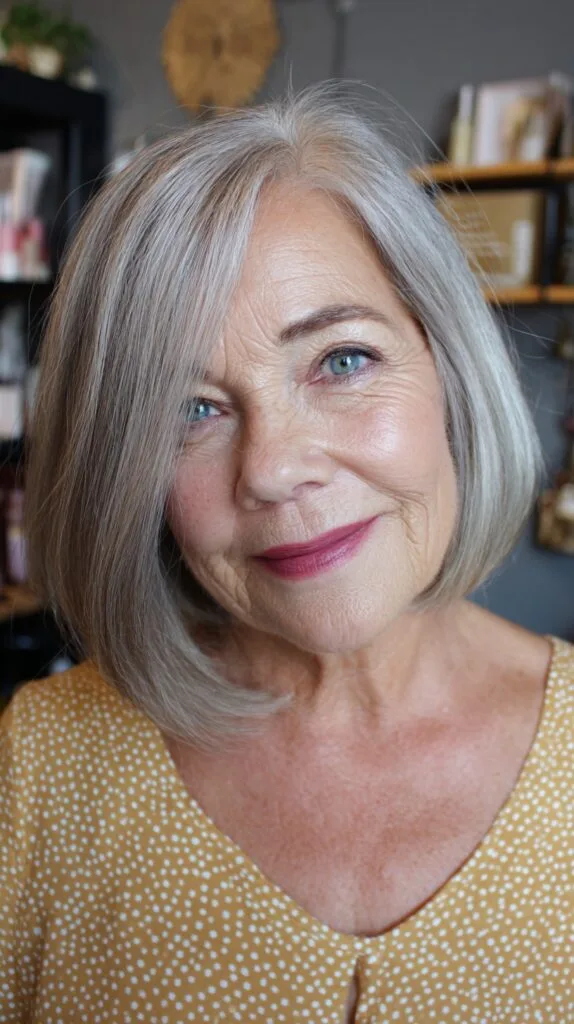 Sleek Gray Blunt Bob with Soft Edges