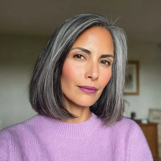 Sleek Grey Blunt Bob with Subtle Balayage