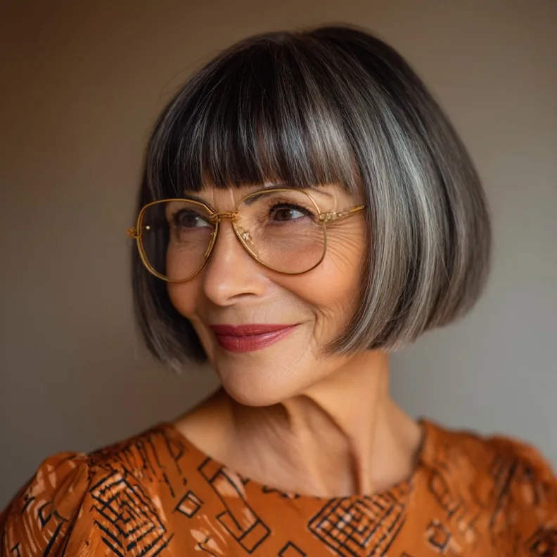 Sleek Inverted Bob with Brow-Skimming Bangs