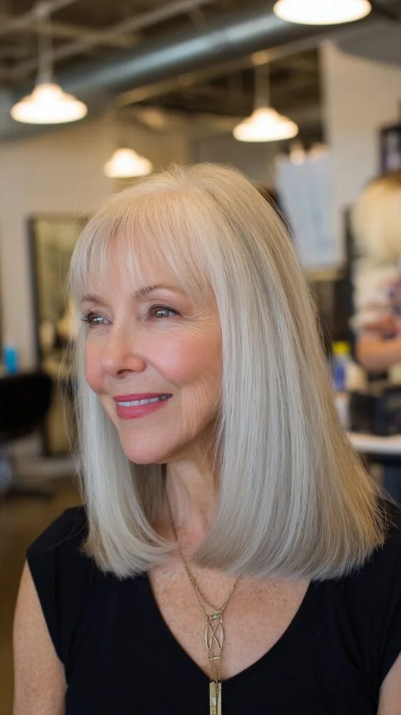Sleek Silver Blonde Bob with Subtle Texturing