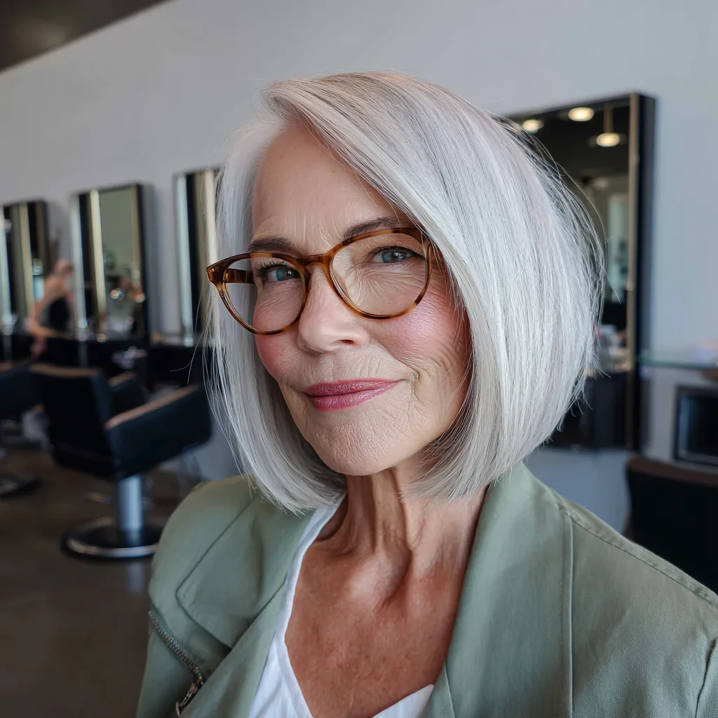 Sleek Silver Bob with Soft Rounded Edges