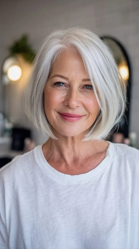 Sleek Silver Chin-Skimming Bob with Gentle Internal Bevel
