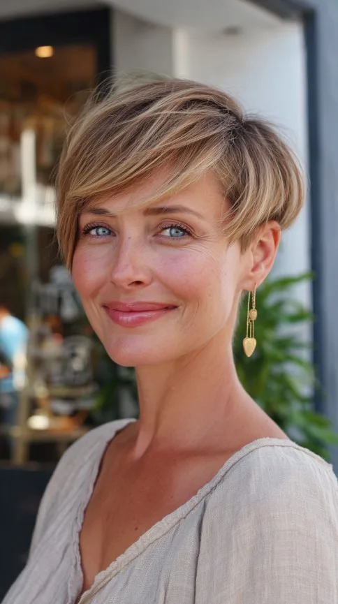 Soft Ash-Blonde Pixie with Tapered Nape and Micro-Fringe