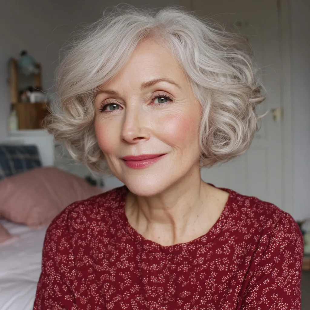 Soft Curly Silver Bob with Volume