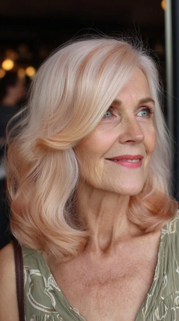 Soft Peach Waves with Natural Grey Undertones