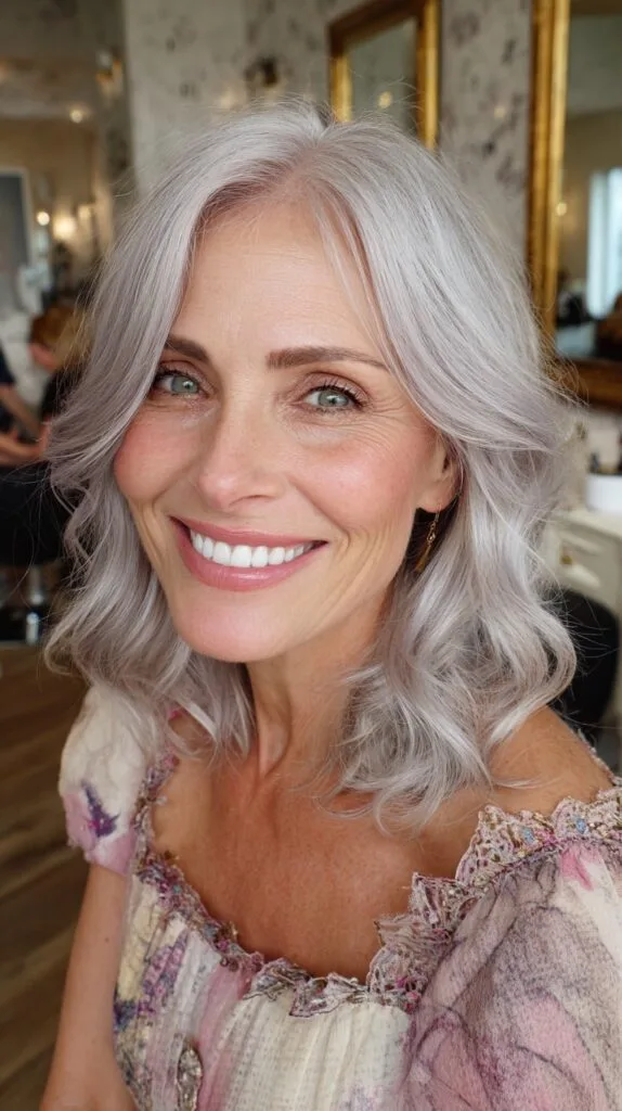 Soft Shoulder-Grazing Silver Lob with Subtle Root-Blend and Eye-Framing Waves
