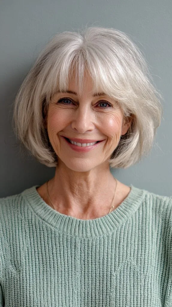 Soft Silver Layered Bob for Mature Women