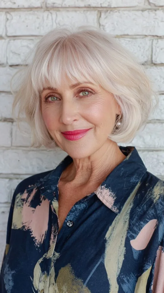 Soft Textured Blunt Bob with Face-Framing Bangs
