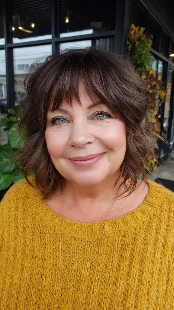 Soft Textured Chin-Length Bob with Wispy Brow-Grazing Fringe