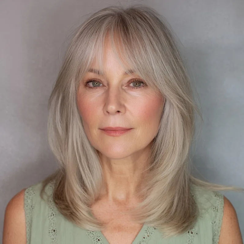 Softly Layered Ash Blonde Hair with Subtle Bangs